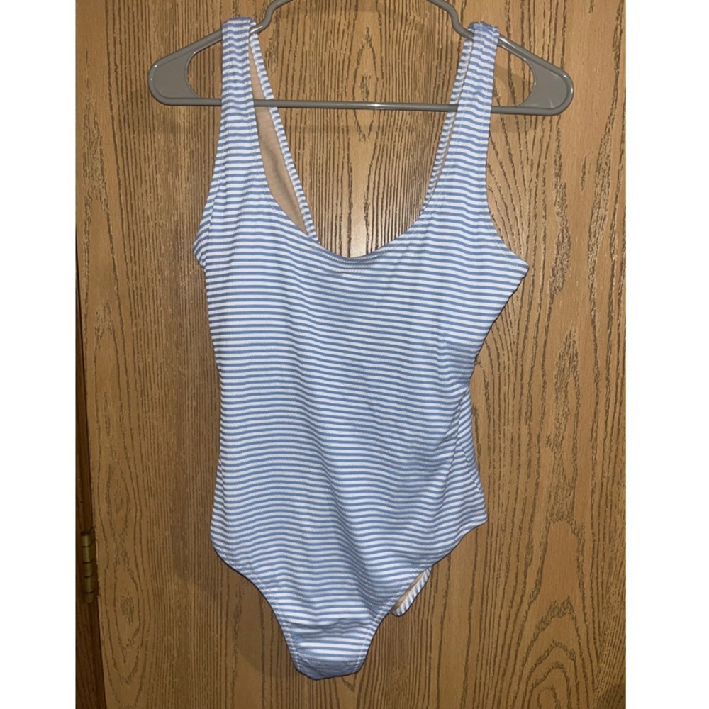 Striped and ribbed one piece swimsuit